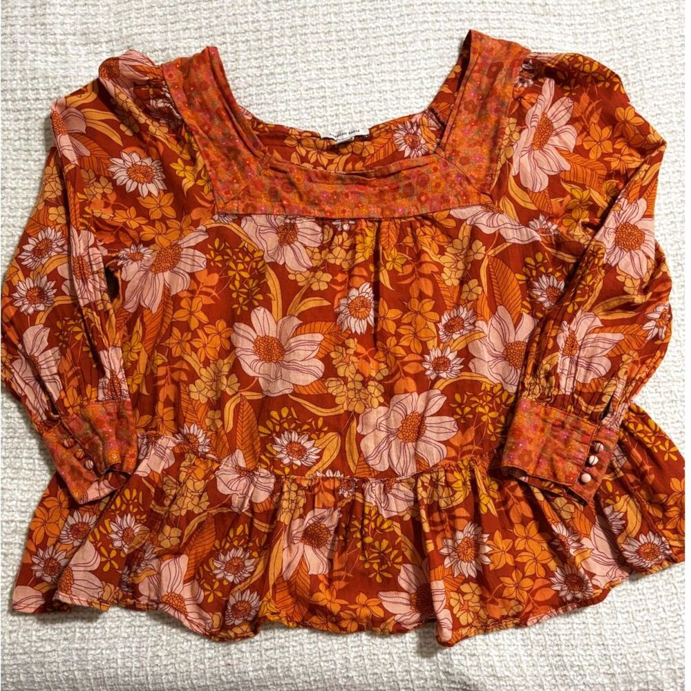 American Eagle Floral Peasant Cotton Blouse M Boho 70s Hippie Retro y2k